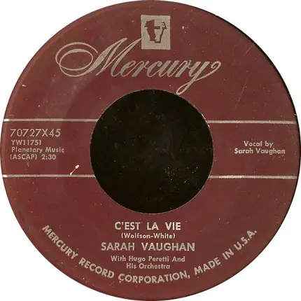 Sarah Vaughan - Never / C'Est La Vie