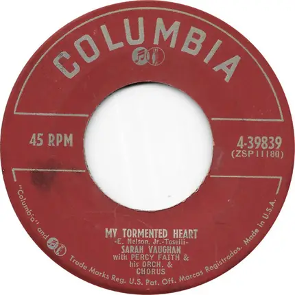 Sarah Vaughan - Say You'll Wait For Me / My Tormented Heart