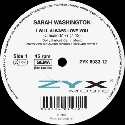 Sarah Washington - I Will Always Love You