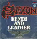 LP - Saxon - Denim and Leather - .. LEATHER / LIMITED BLUE & WHITE SPLATTER VINYL