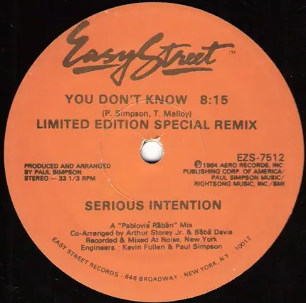 Serious Intention - You Don't Know (Limited Edition Special Remix)