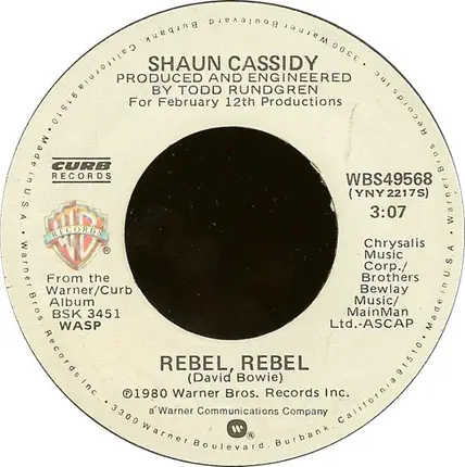 Shaun Cassidy - Rebel, Rebel / Cool Fire