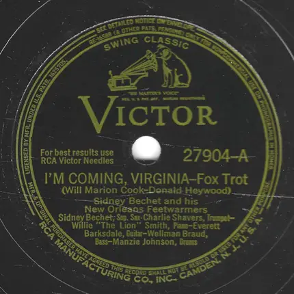 Sidney Bechet And His New Orleans Feetwarmers - I'm Coming, Virginia / Georgia Cabin