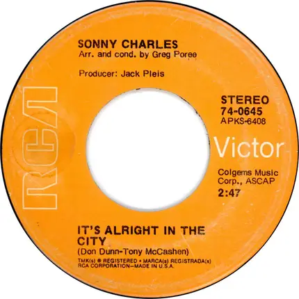 Sonny Charles - It's Alright In The City / Nicasio
