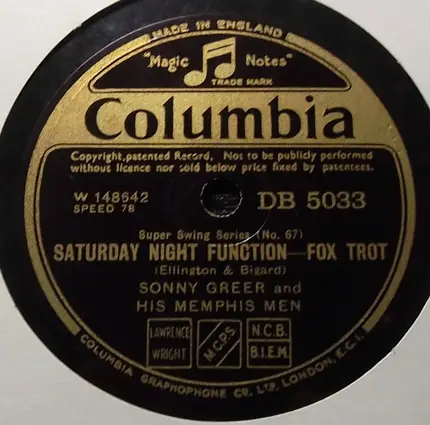 Sonny Greer And His Memphis Men - Saturday Night Function / Beggars Blues