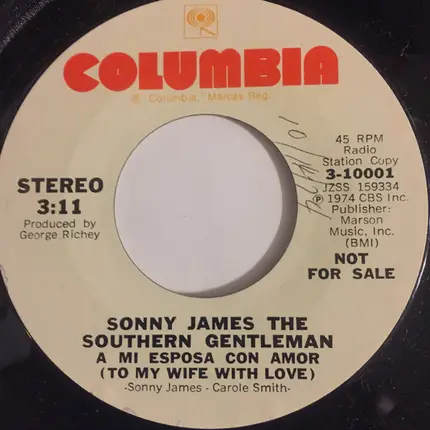 Sonny James And The Southern Gentlemen - A Mi Esposa Con Amor (To My Wife With Love)