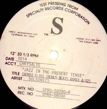 Solsonics - Jazz In The Present Tense / Montuno Funk
