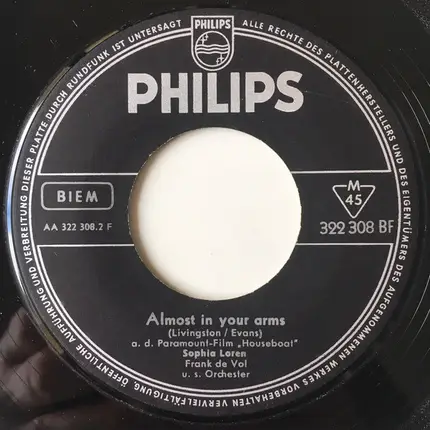 Sophia Loren With Frank De Vol And His Orchestra - Bing! Bang! Bong! / Almost In Your Arms