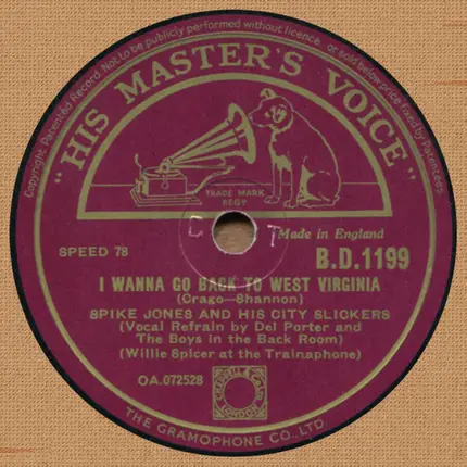 Spike Jones And His City Slickers - Little Bo-Peep Has Lost Her Jeep / I Wanna Go Back To West Virginia