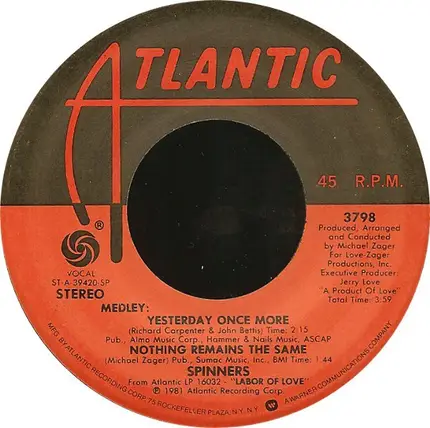 Spinners - (Medley) Yesterday Once More / Nothing Remains The Same