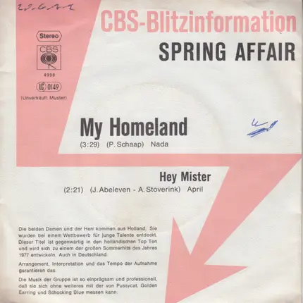 Spring Affair - My Homeland / Hey Mister