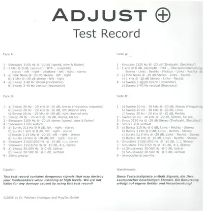 Sweeps, Noise & Sinewaves - Adjust Test Pressing