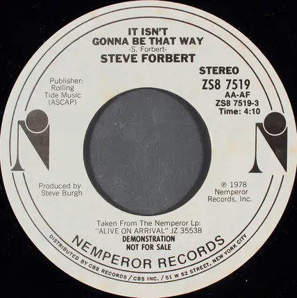 Steve Forbert - It Isn't Gonna Be That Way