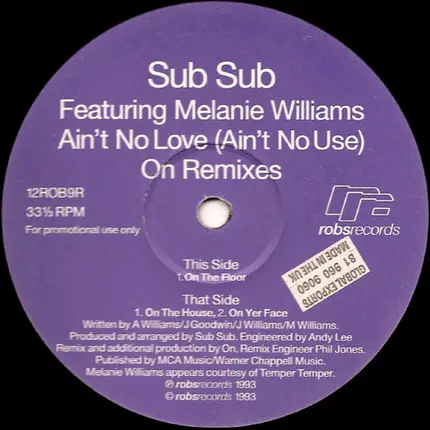 Sub Sub Featuring Melanie Williams - Ain't No Love (Ain't No Use) (On Remixes)