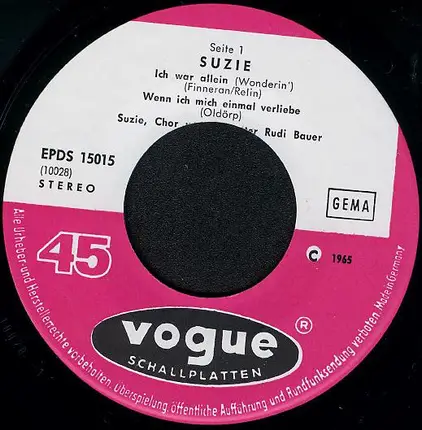 Suzie, Chor und Orchester Rudi Bauer - Ich War Allein